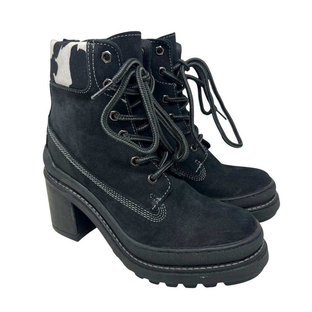 Steve Madden Engine Leather Lace Up Cow Print Boots 7